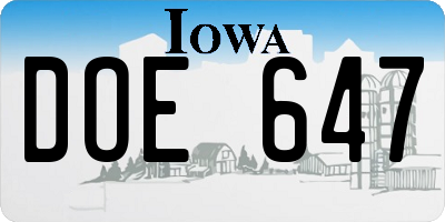 IA license plate DOE647