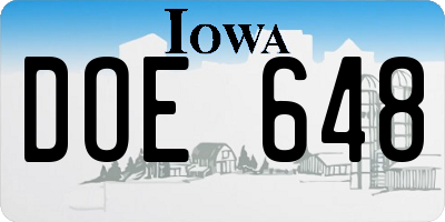 IA license plate DOE648