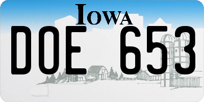 IA license plate DOE653