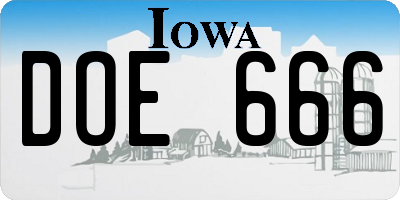 IA license plate DOE666