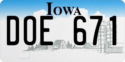 IA license plate DOE671