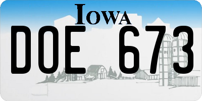 IA license plate DOE673