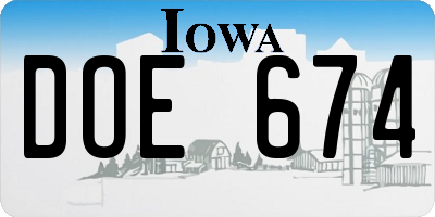 IA license plate DOE674