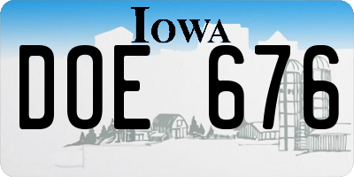 IA license plate DOE676