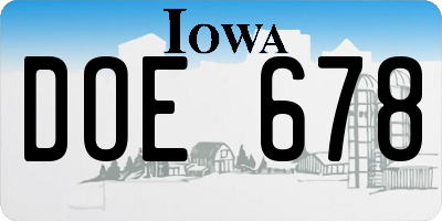 IA license plate DOE678