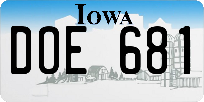 IA license plate DOE681