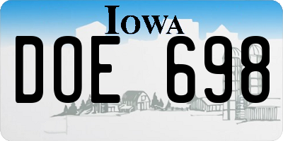IA license plate DOE698