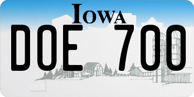 IA license plate DOE700
