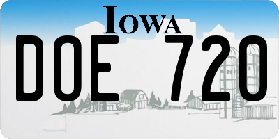 IA license plate DOE720