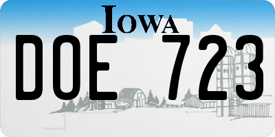 IA license plate DOE723