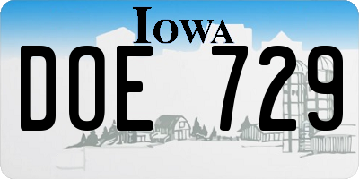 IA license plate DOE729