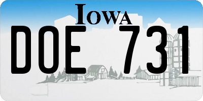 IA license plate DOE731