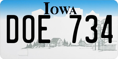 IA license plate DOE734