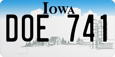 IA license plate DOE741