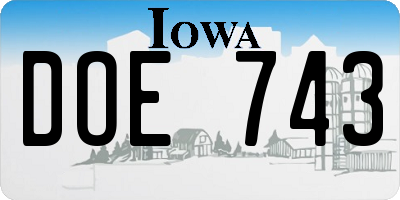 IA license plate DOE743