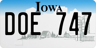 IA license plate DOE747