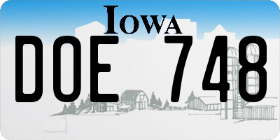 IA license plate DOE748