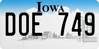 IA license plate DOE749