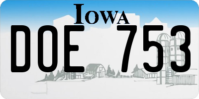 IA license plate DOE753