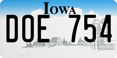 IA license plate DOE754