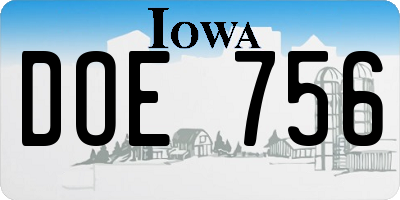 IA license plate DOE756