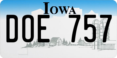 IA license plate DOE757