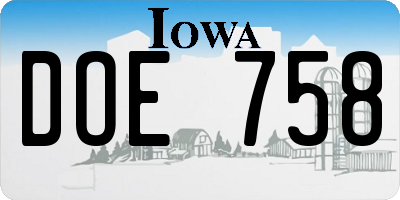 IA license plate DOE758