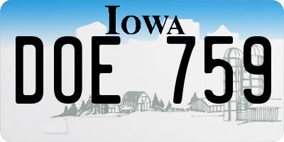 IA license plate DOE759