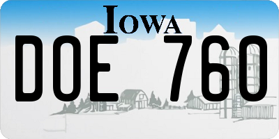 IA license plate DOE760