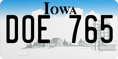IA license plate DOE765