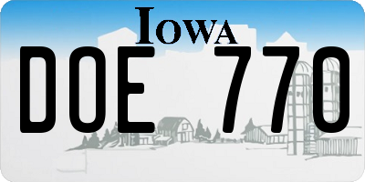 IA license plate DOE770