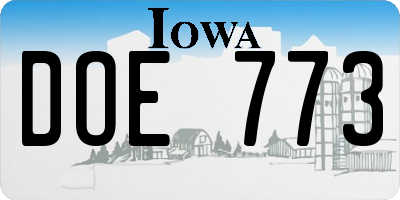 IA license plate DOE773