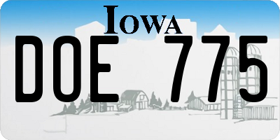 IA license plate DOE775