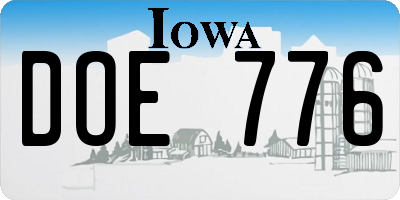 IA license plate DOE776