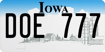 IA license plate DOE777