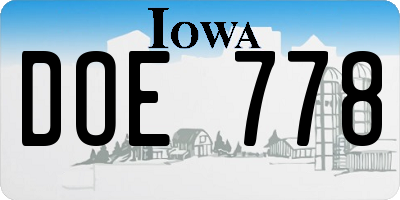 IA license plate DOE778