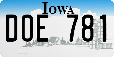 IA license plate DOE781