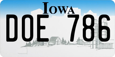 IA license plate DOE786