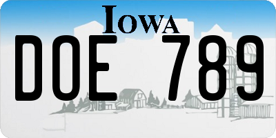 IA license plate DOE789