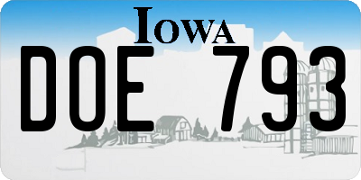 IA license plate DOE793