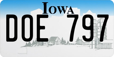 IA license plate DOE797