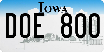 IA license plate DOE800