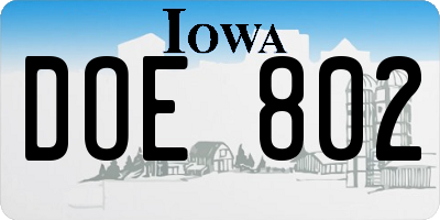 IA license plate DOE802