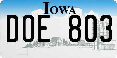 IA license plate DOE803