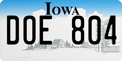 IA license plate DOE804