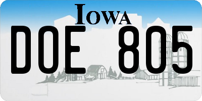 IA license plate DOE805