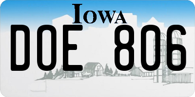 IA license plate DOE806