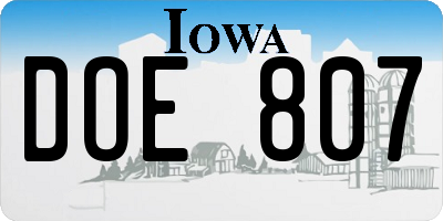 IA license plate DOE807