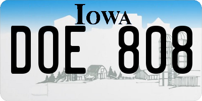 IA license plate DOE808