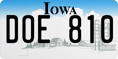 IA license plate DOE810